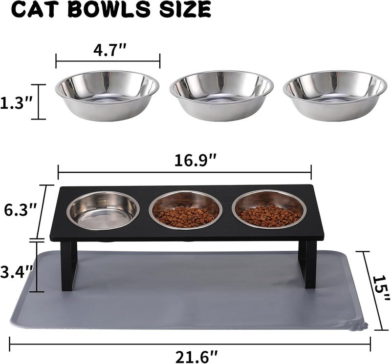 Summark Upgraded Elevated Cat Bowls with Food Mat,15°Tilted Stand Anti Vomiting Raised Cat Dishes for Food and Water,3 Stainless Steel Bowls for Cats and Puppy（Black） - Image 5